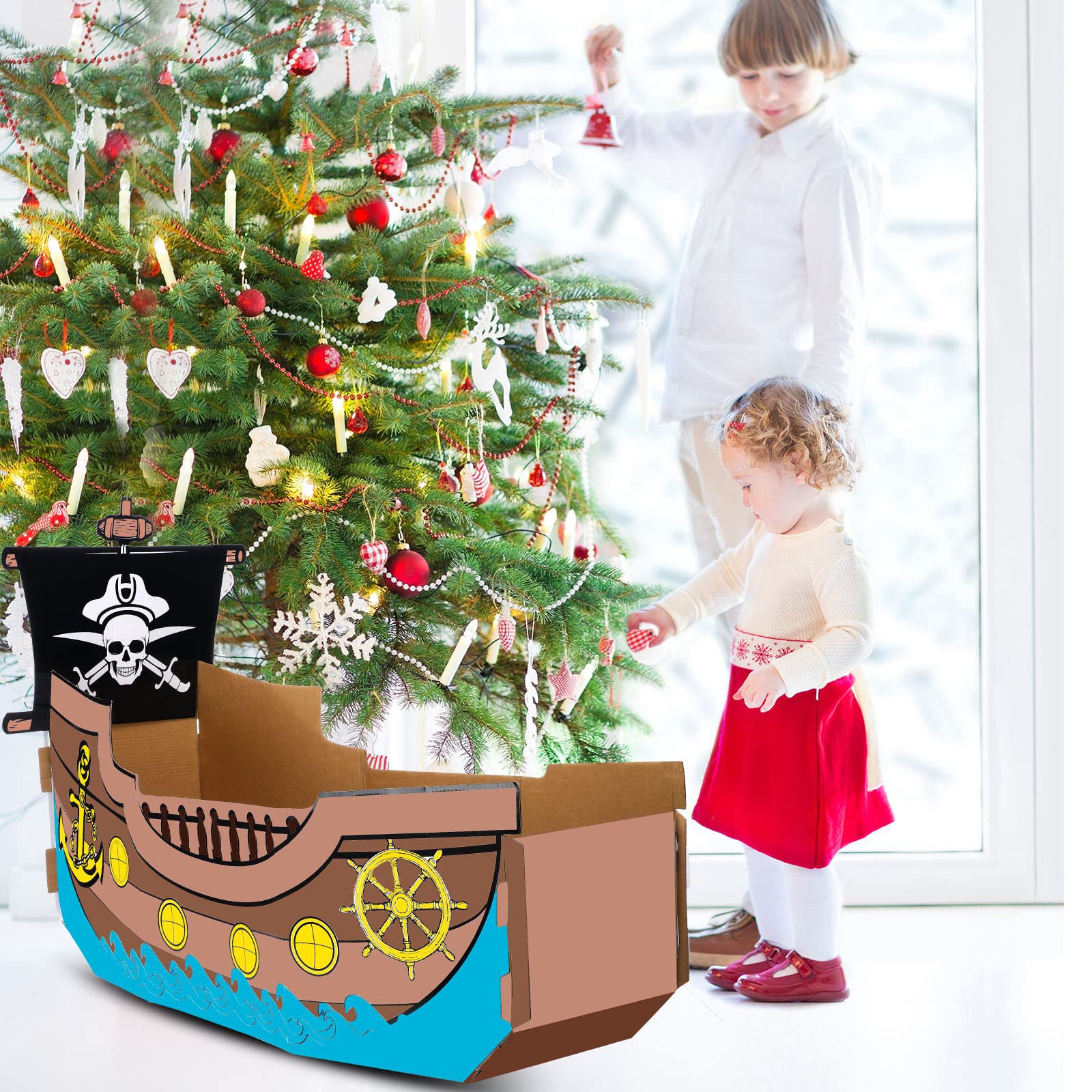 Eaasty pirate ship playhouse Halloween decoration ideas for a festive scene.