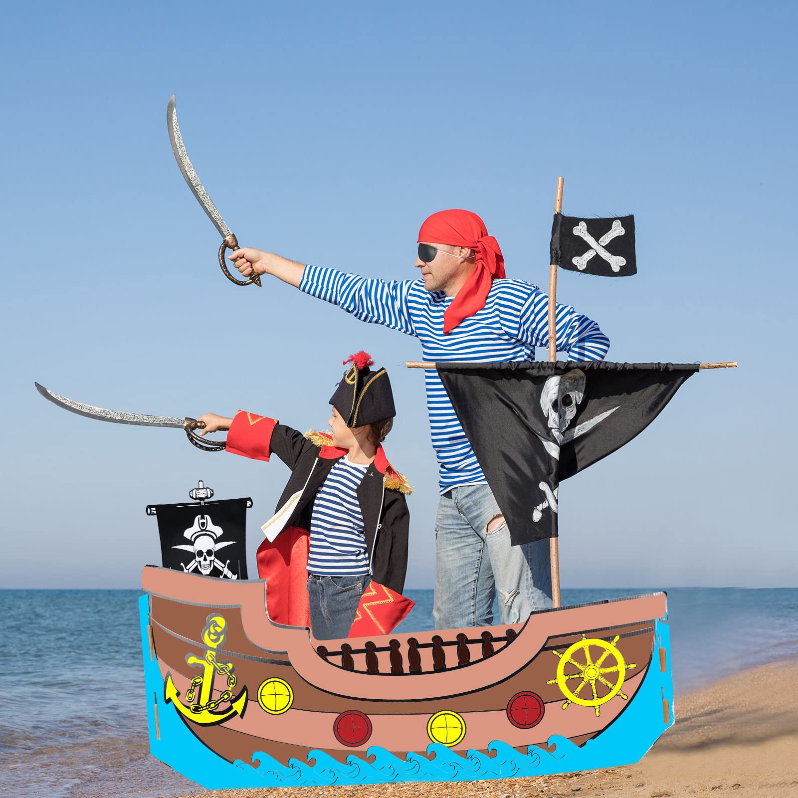 Eaasty pirate ship playhouse size shows indoor or outdoor coloring versatility.