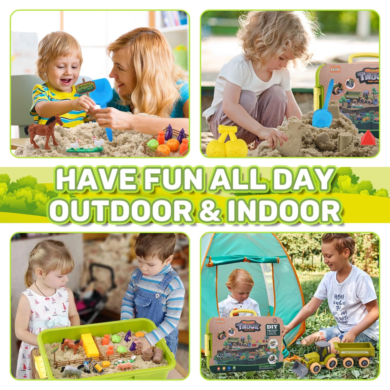 Eaciilee kids playing farm sandbox supports focused, hands-on learning and creativity.