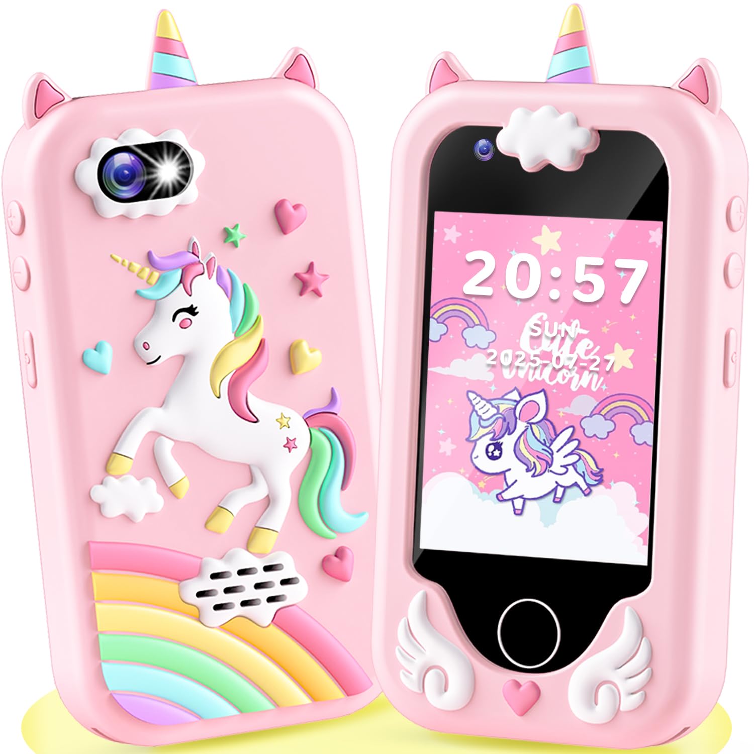 Eaever Kids Smart Phone Toy front view with kid-friendly interface in pink design
