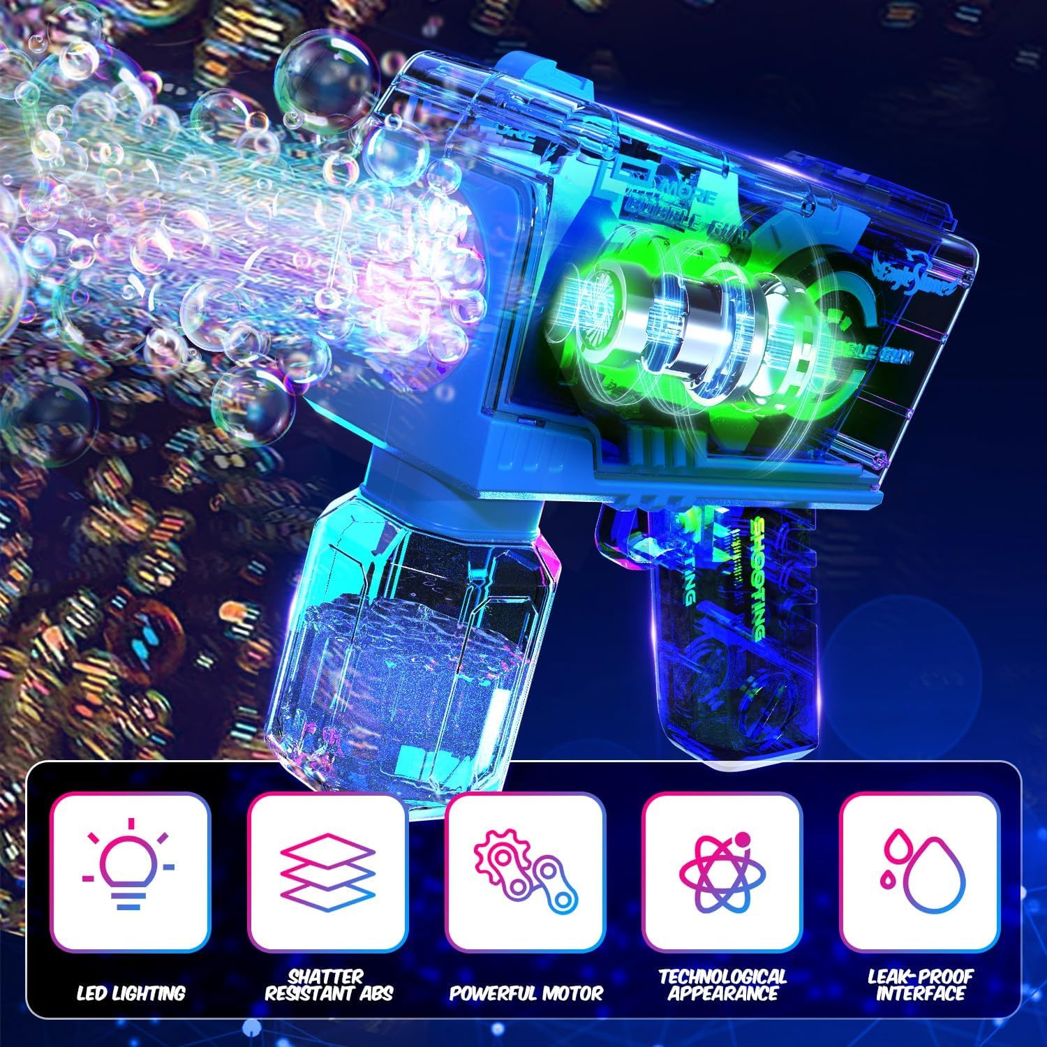 EagleStone bubble gun output, high-volume bubbles for immersive playtime.