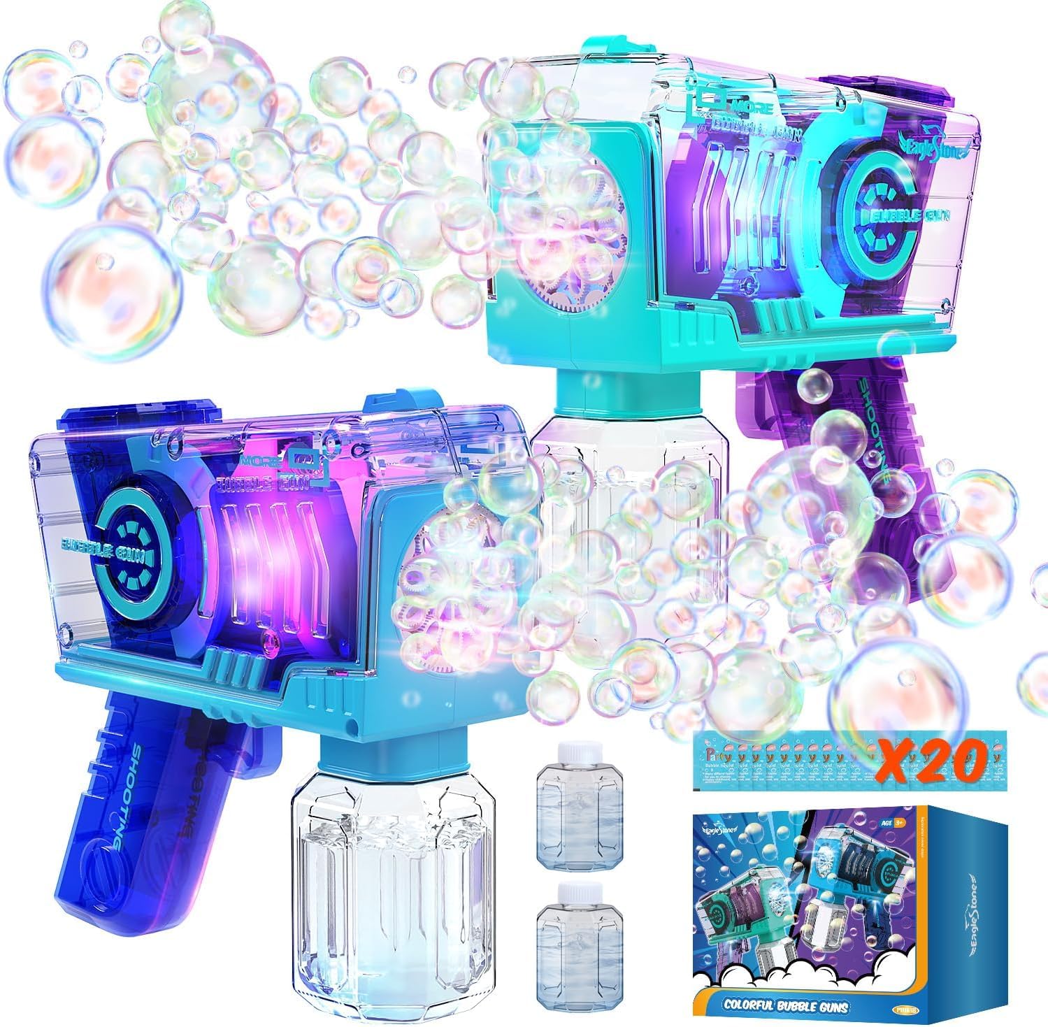 EagleStone bubble gun front view, compact design for kids' playtime.