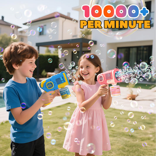 EagleStone LED-lit bubble gun in action with glowing bubbles.