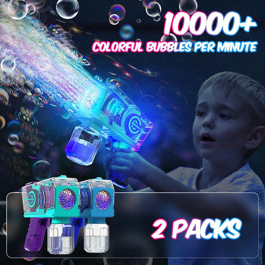 EagleStone bubble gun with LED show, bright glow for twilight fun.