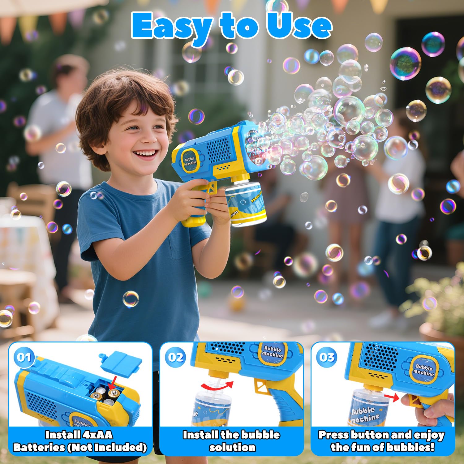 EagleStone child-friendly bubble blaster held by a kid for safe play.