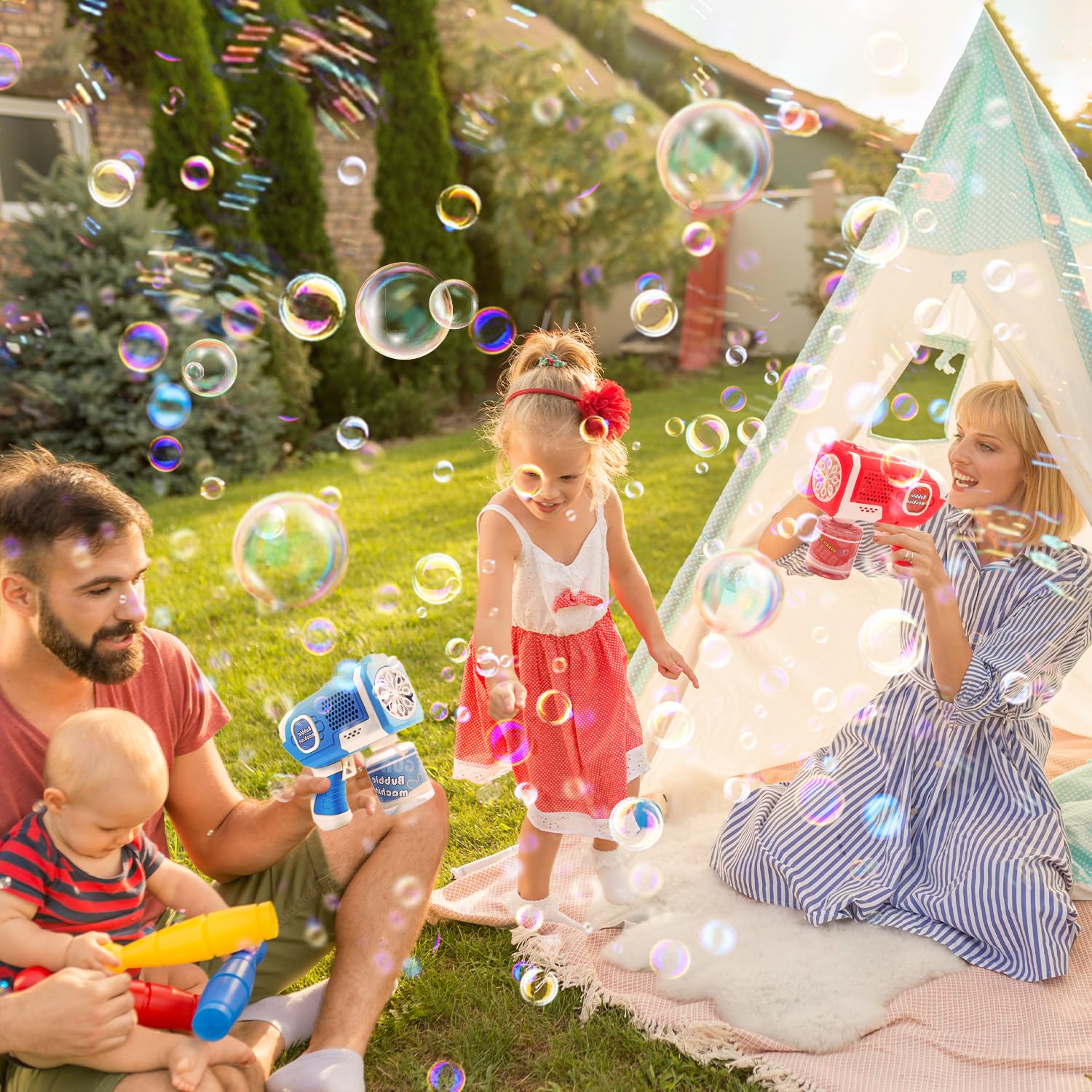 Durable ABS construction of EagleStone bubble guns withstands active play.