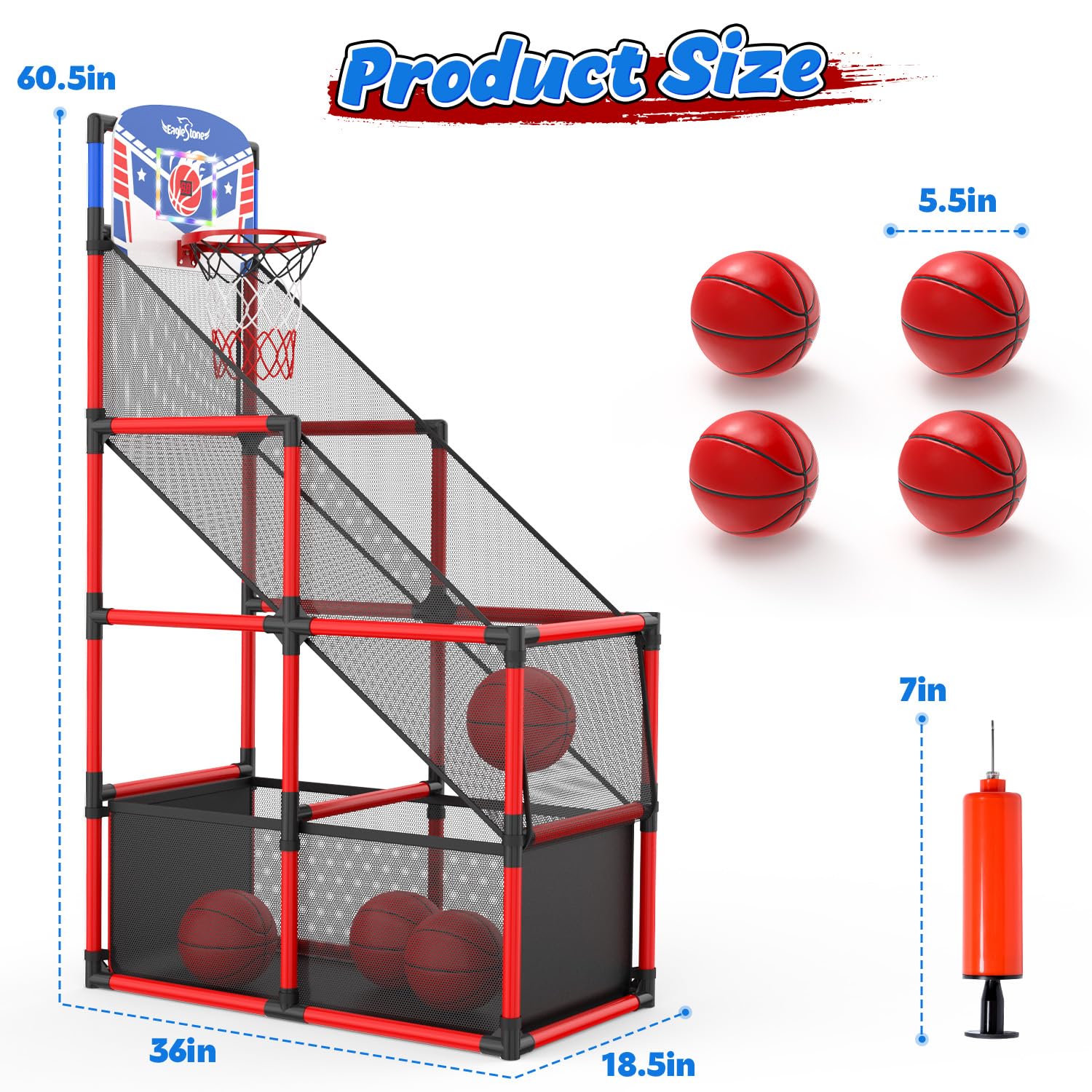 EagleStone set includes 4 balls and a pump for quick setup.