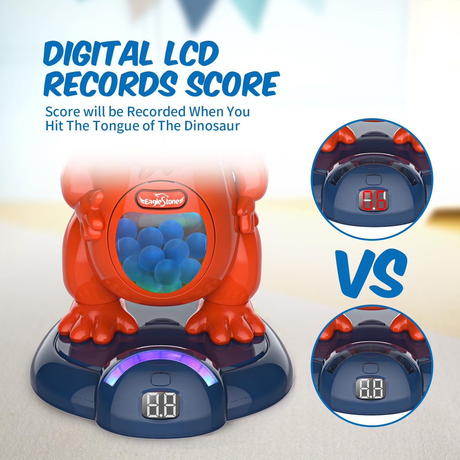 EagleStone LED lights and dinosaur sounds create immersive feedback.