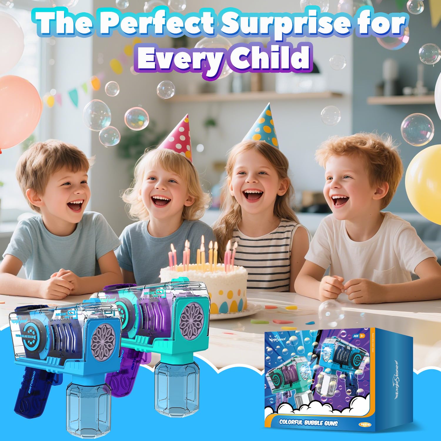 EagleStone glow mode lights up bubbles for after-dark moments.