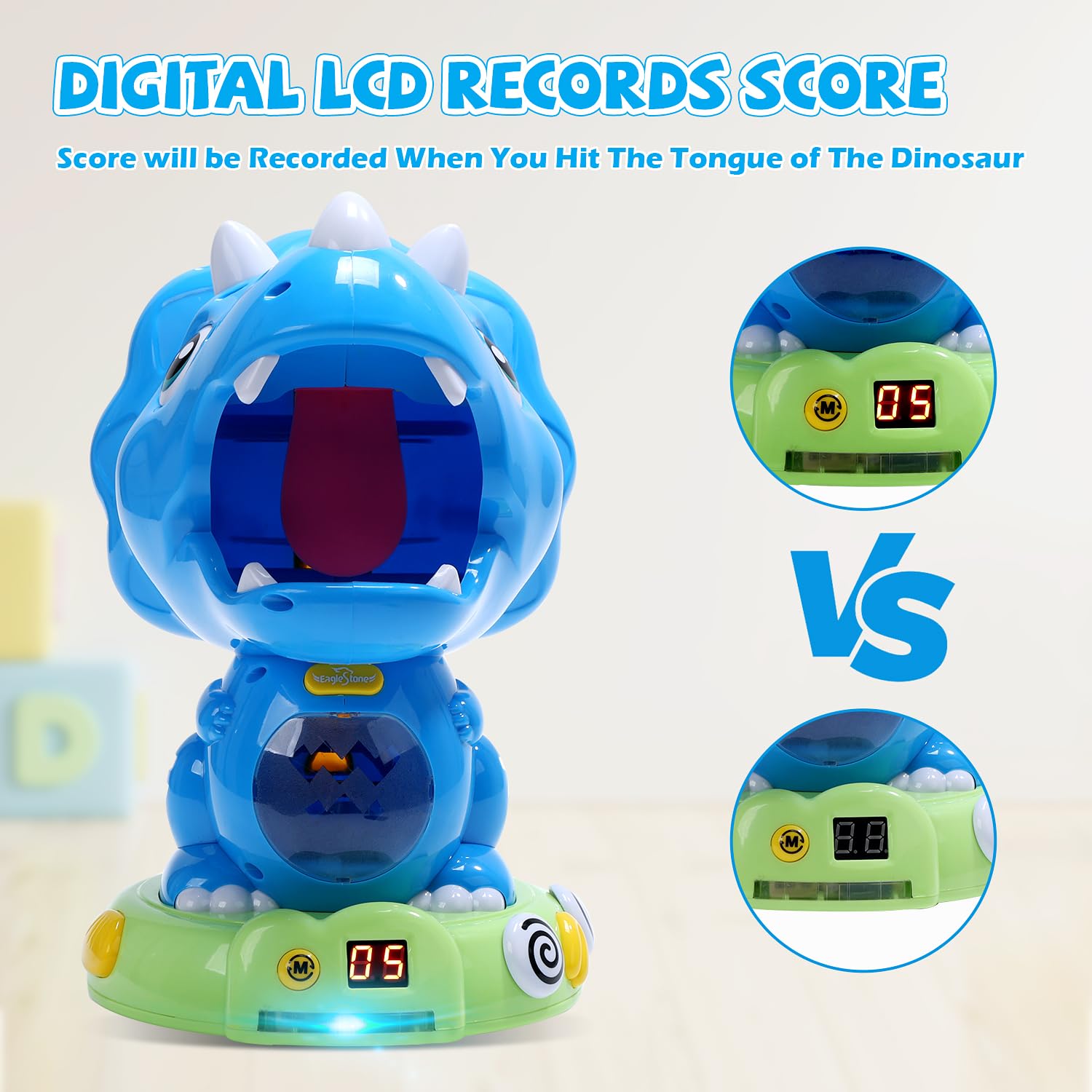EagleStone omnidirectional wheels allow the dino to dodge obstacles during play.