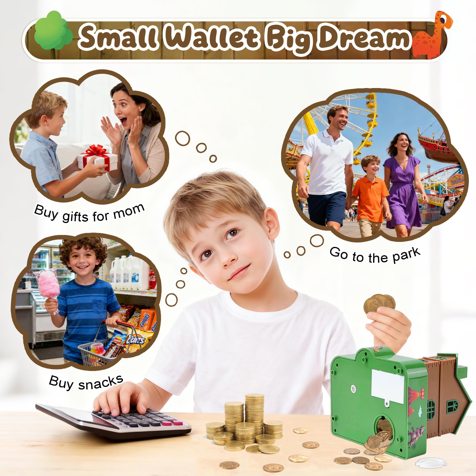 Eaistose dinosaur piggy bank gift-ready packaging for celebrations