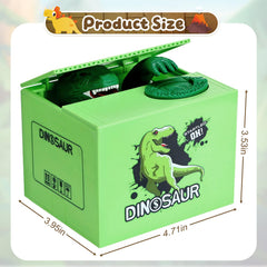 Kids playing with the Eaistose dinosaur piggy bank during pretend savings