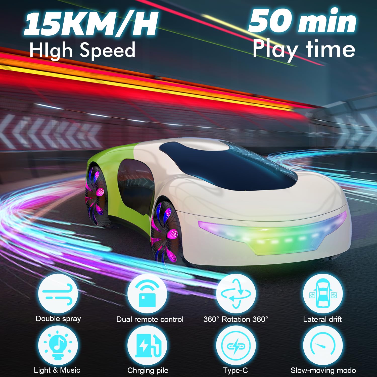 Eallpha gesture RC car side view showcases drift-ready tires for smooth turns.