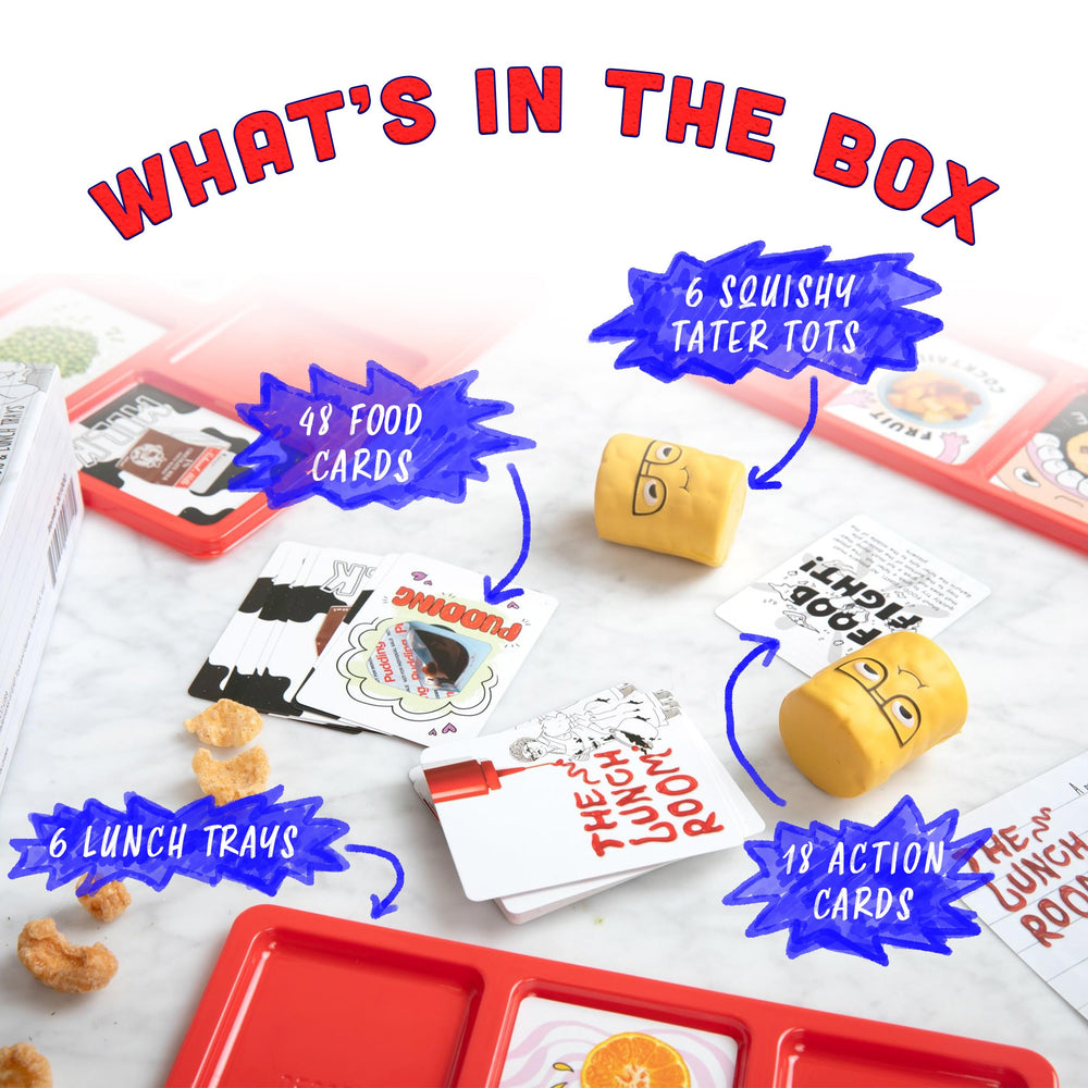 The Lunch Room mini trays closeup highlights game components for fast play
