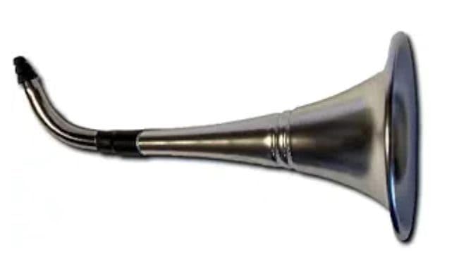 Ear Trumpet gag gift metal close-up highlighting durable build for pranks.