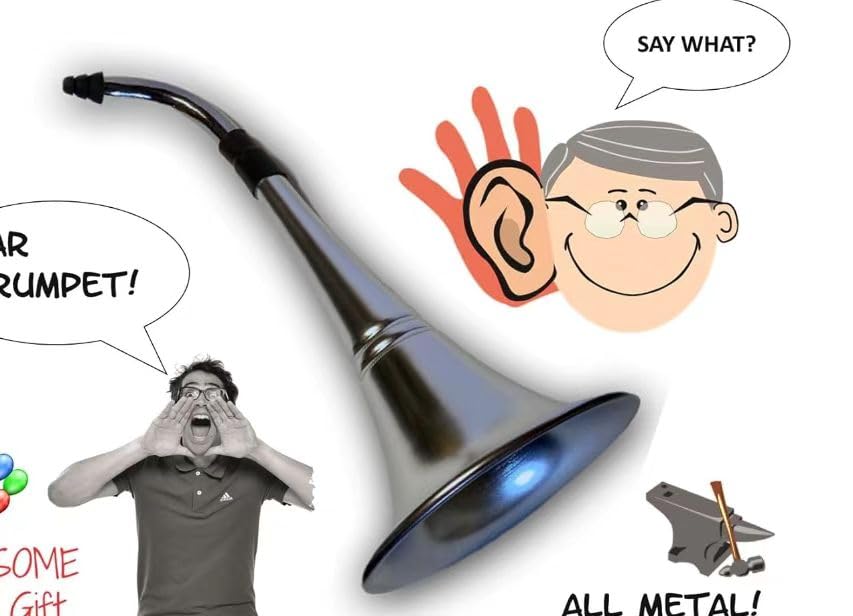 Ear Trumpet gag gift in-use shot conveys playful sound amplification concept.