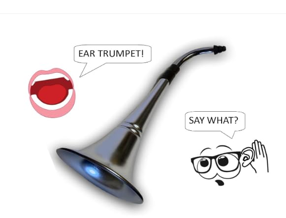 Ear Trumpet gag gift open view reveals metal components and quirky design.