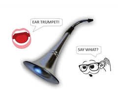 Ear Trumpet gag gift open view reveals metal components and quirky design.