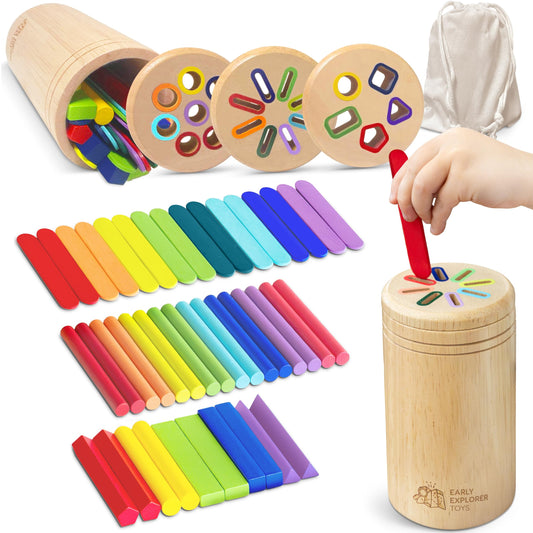 EARLY EXPLORER TOYS wooden Montessori 3in1 lids supporting color sorting and fine motor skills