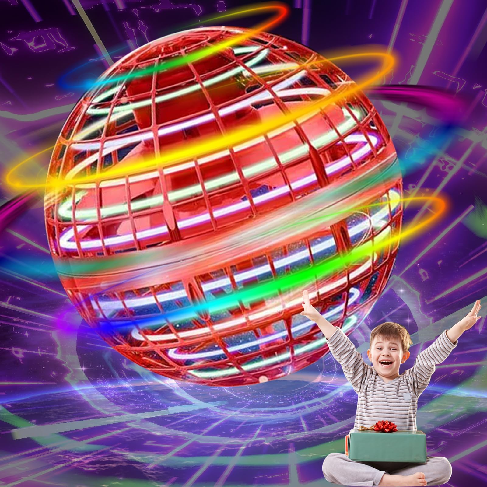 EarthMama Magic Flying Orb LED with 360° rotation for engaging indoor play.