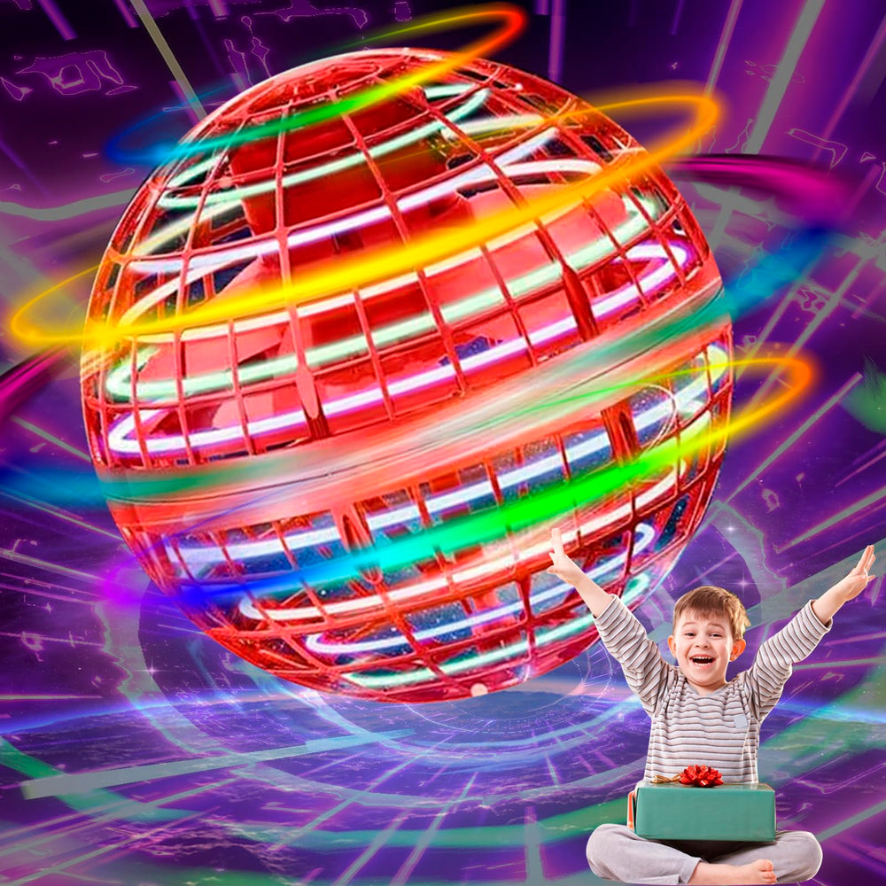 EarthMama Magic Flying Orb LED with 360° rotation for engaging indoor play.