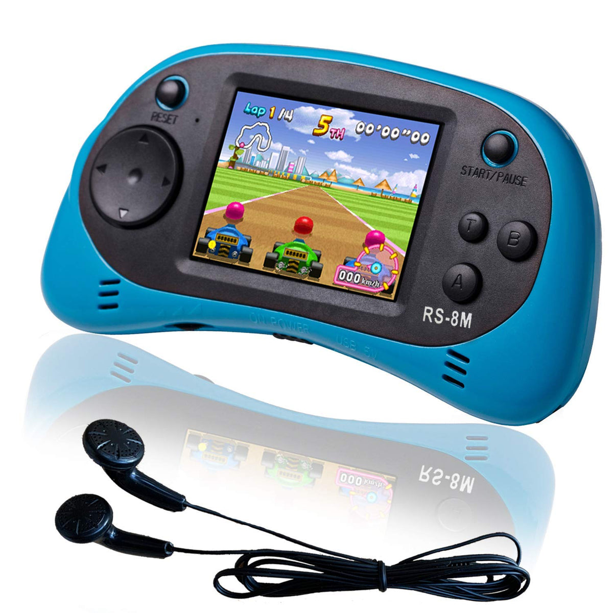 EASEGMER 16 Bit Kids Handheld with blue front showing 220 built-in games for travel entertainment