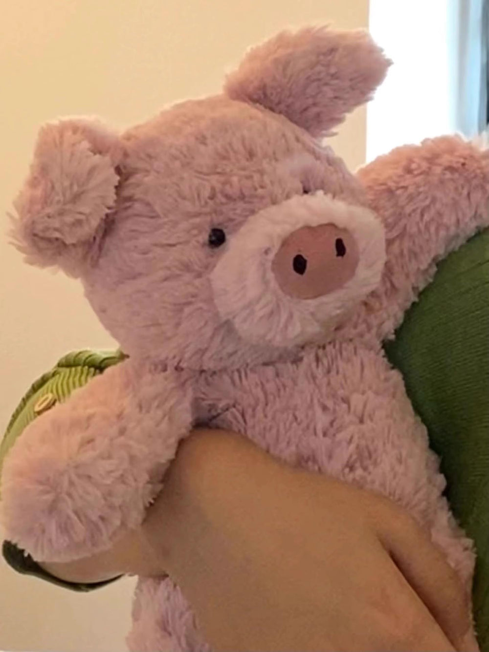 EASELR pig stuffed animal serves as a bedtime companion.