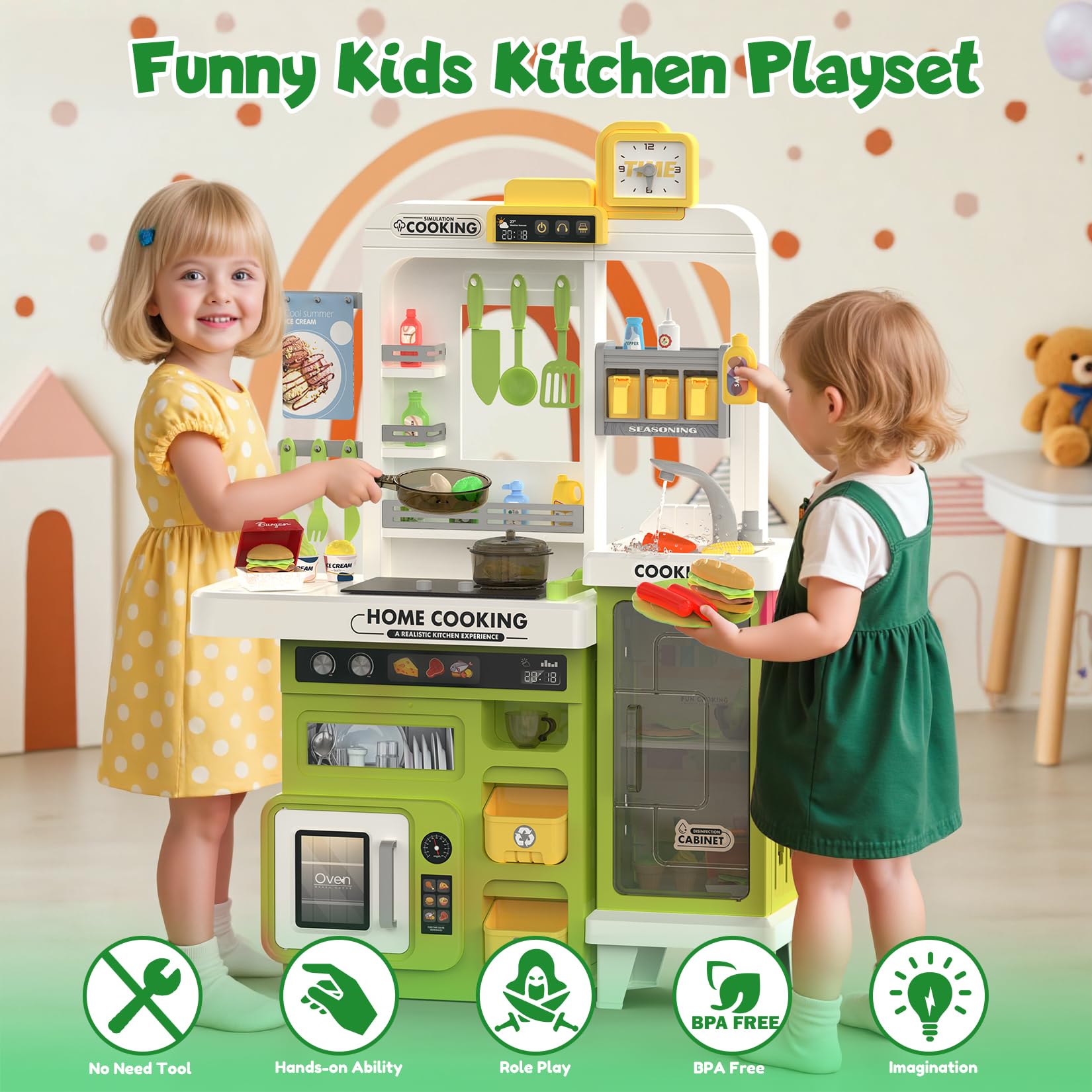Easface Kids Kitchen Playset easy assembly time encourages parent-child bonding.