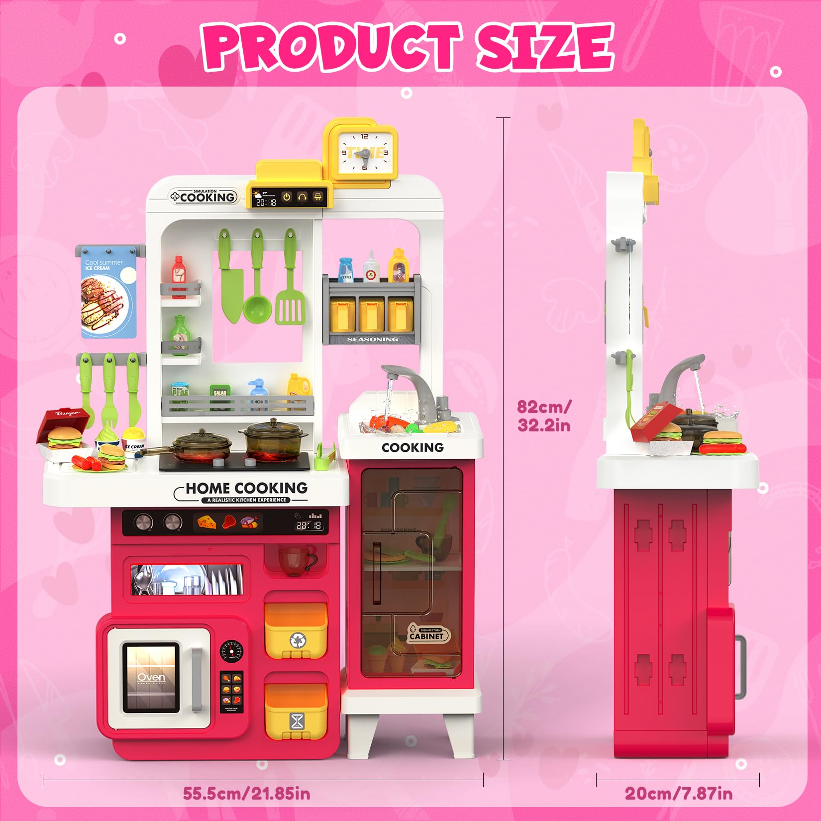 Easface Kids Kitchen Playset oven and 68-piece accessories for complete play scenarios.