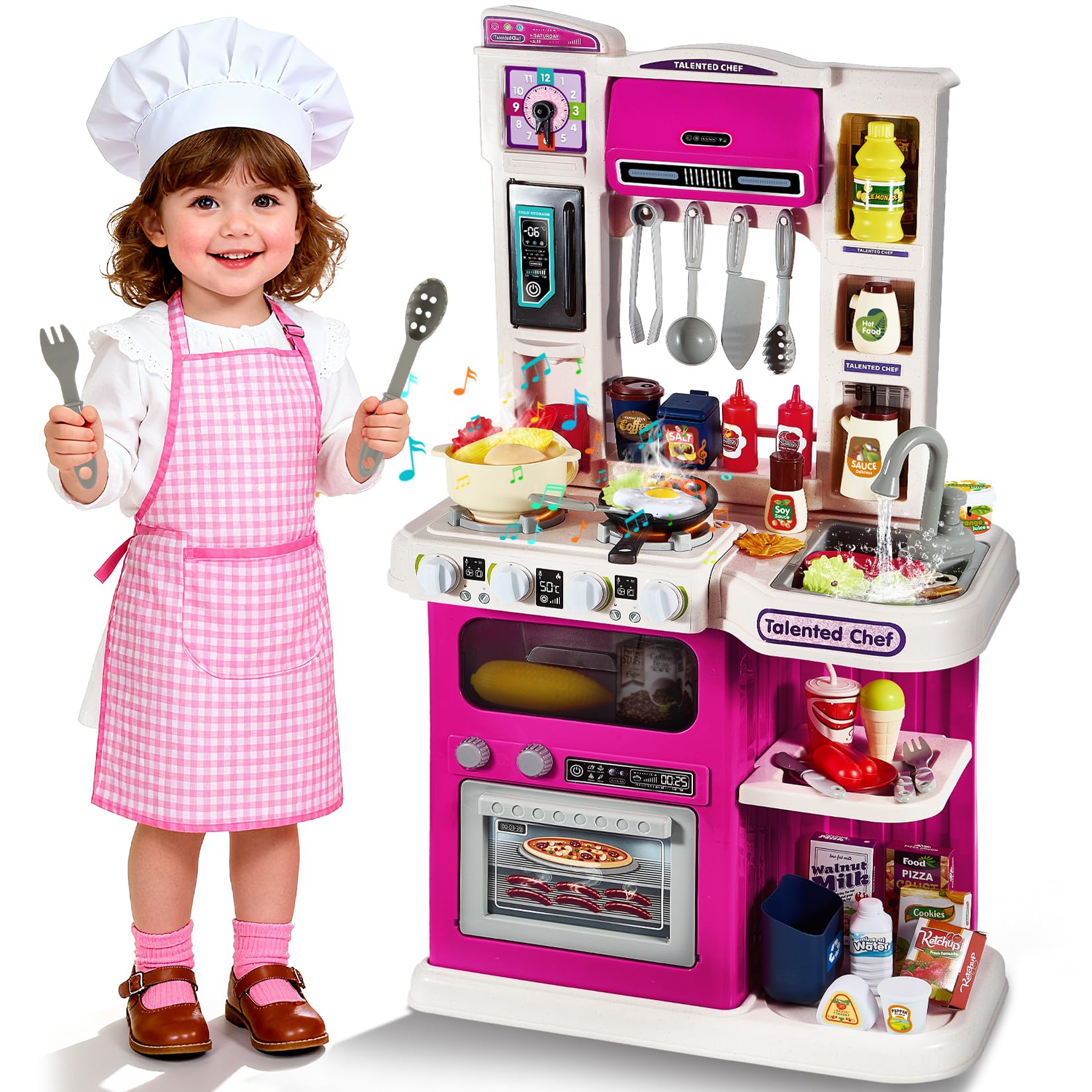 Easface Kids Kitchen Playset stove with lights and steam for pretend cooking