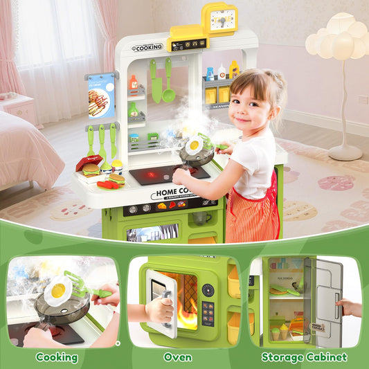 Easface Kids Kitchen Playset spraying feature adds realistic steaming during cooking pretend play.