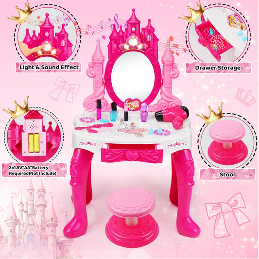 Easface vanity chair-stool provides comfortable, stable pretend styling sessions.