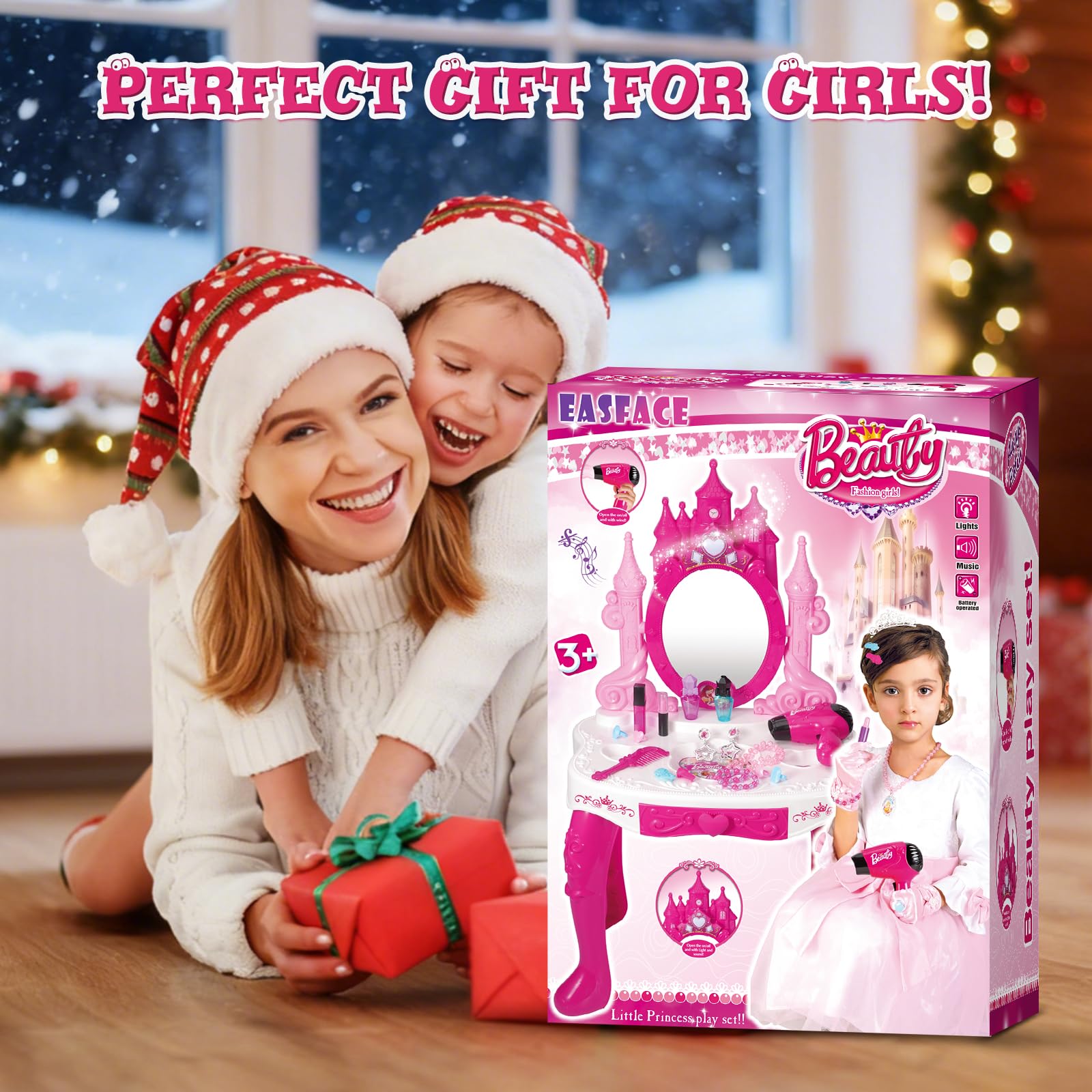 Easface gift-ready vanity set makes a perfect princess pretend play gift.