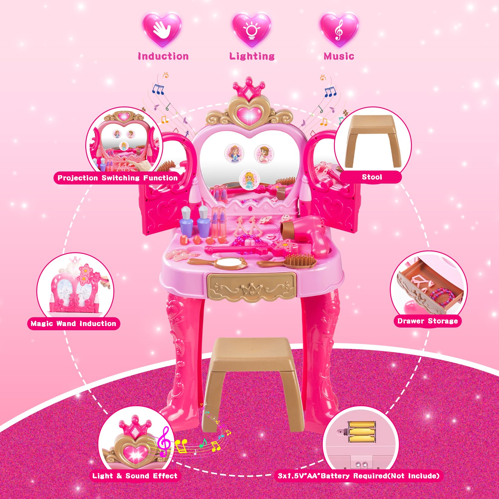 Easface 22-piece princess accessories for complete pretend makeup sessions