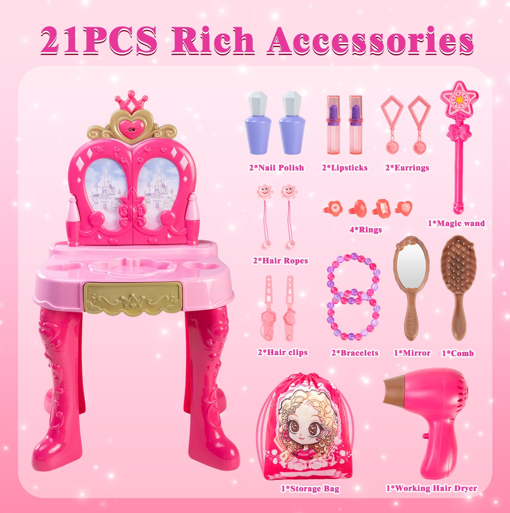 Easface vanity mirror with auto-open close adding magical moments to playtime