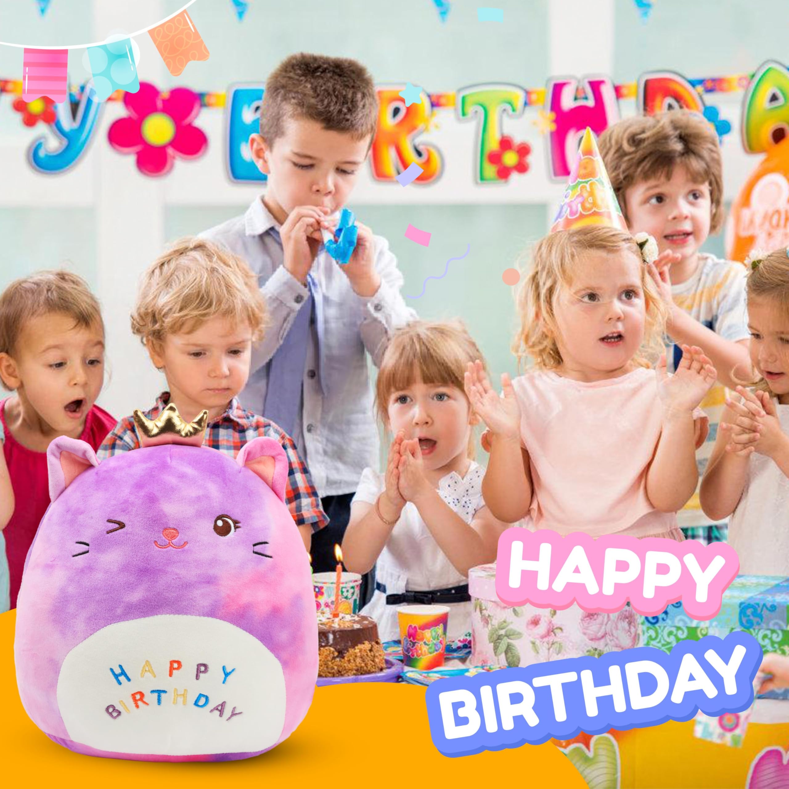Easfan birthday kitty with Happy Birthday embroidery sparks celebration