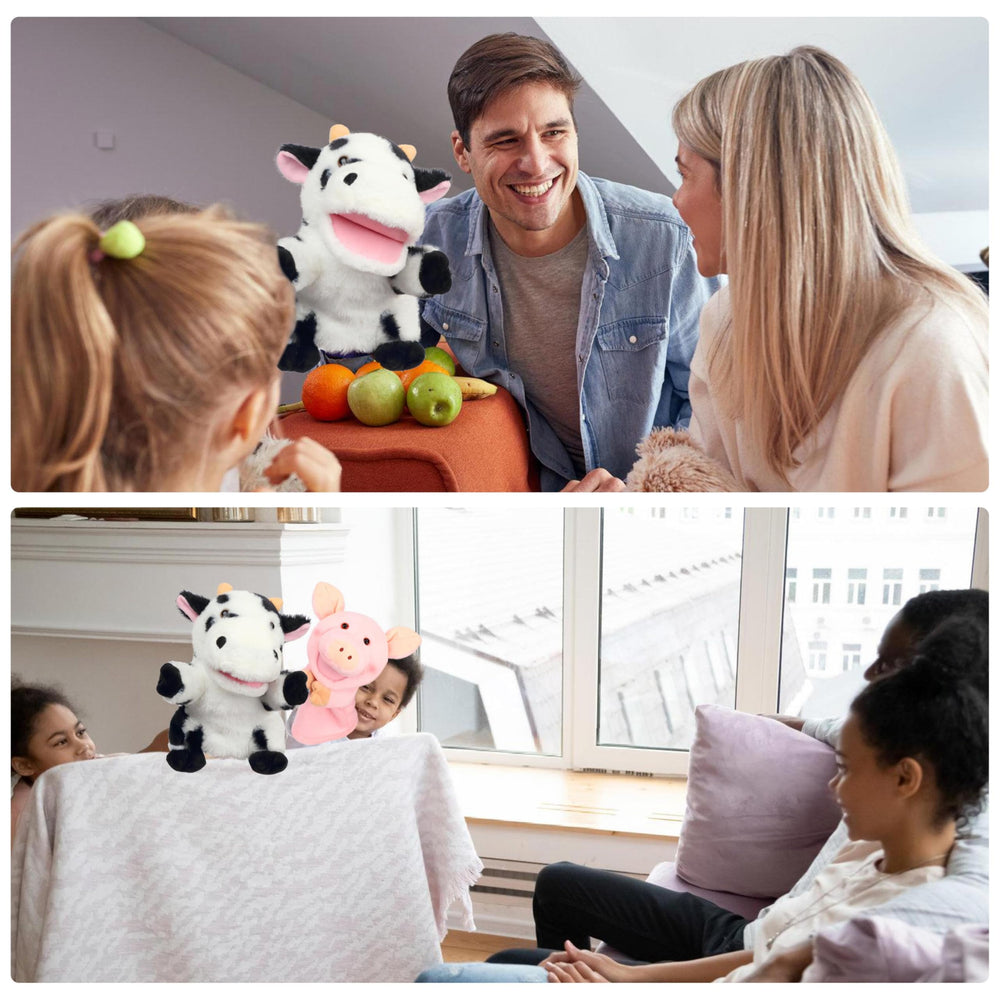 Easfan cow hand puppet designed for safe, comfy hand play.