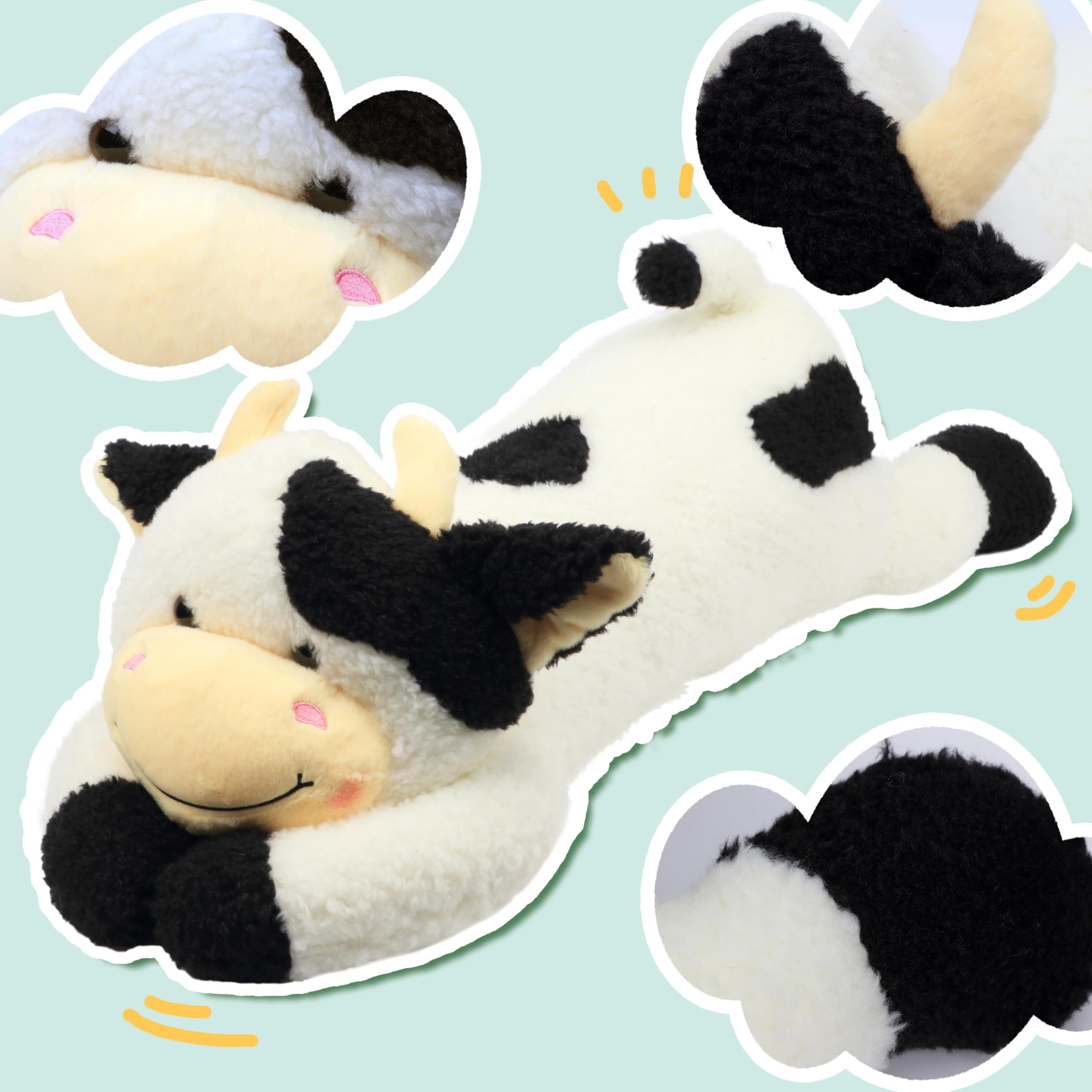 Easfan cow plush pillow stitching close-up shows durable craftsmanship for long-lasting hugs.