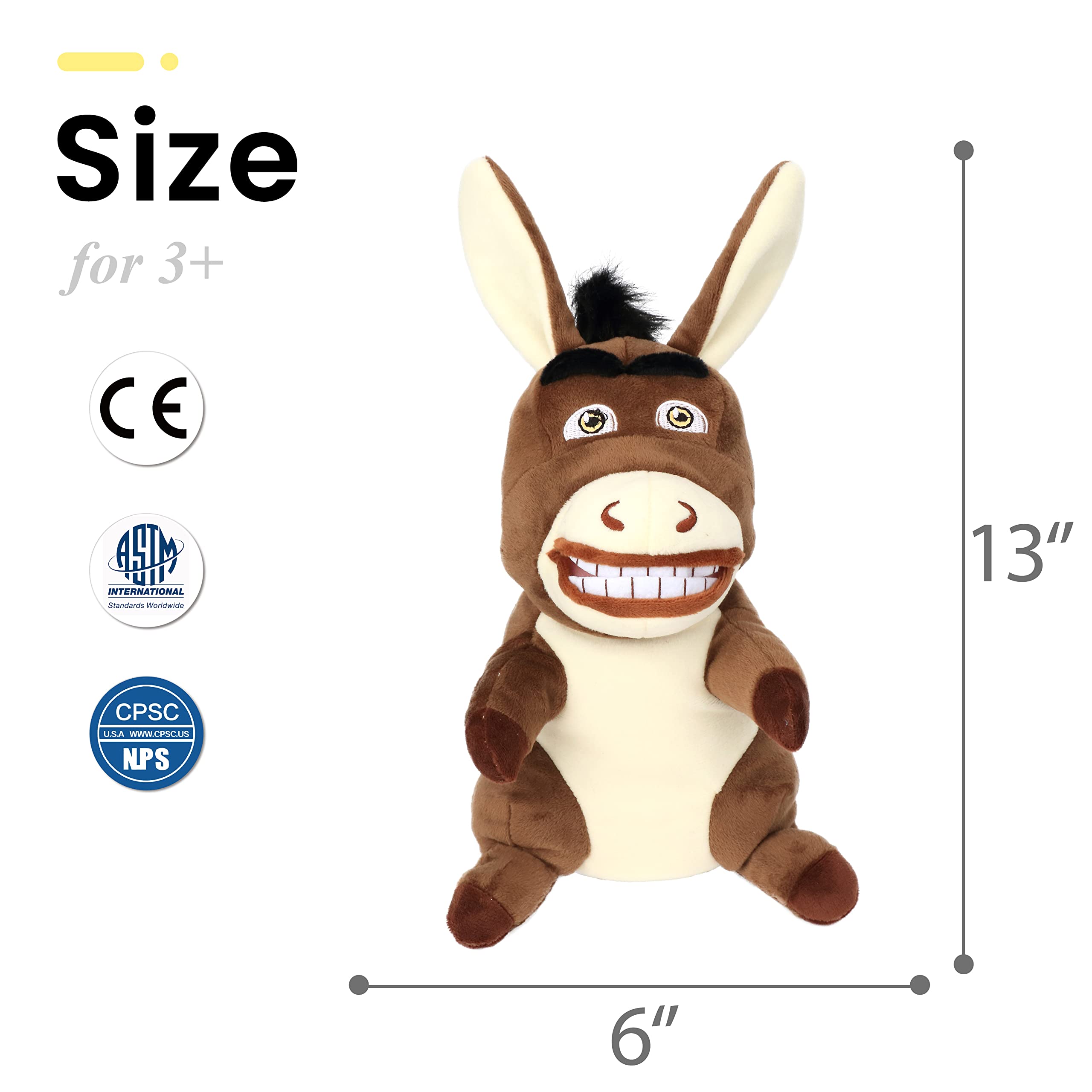 Easfan donkey hand puppet palm-size for easy cuddling.
