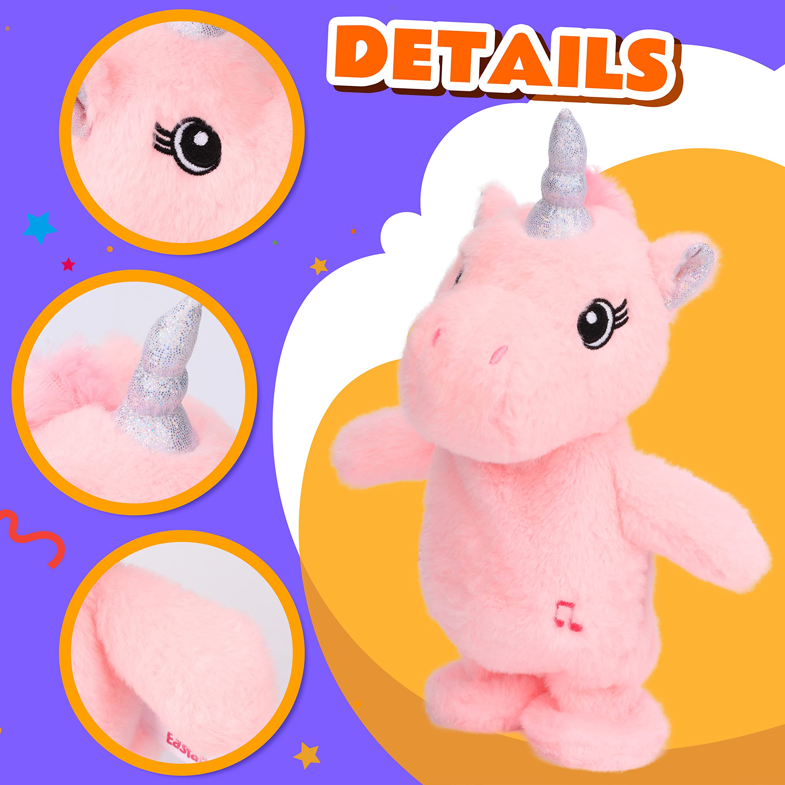 Easfan music-button unicorn sings three tunes for a mini concert.