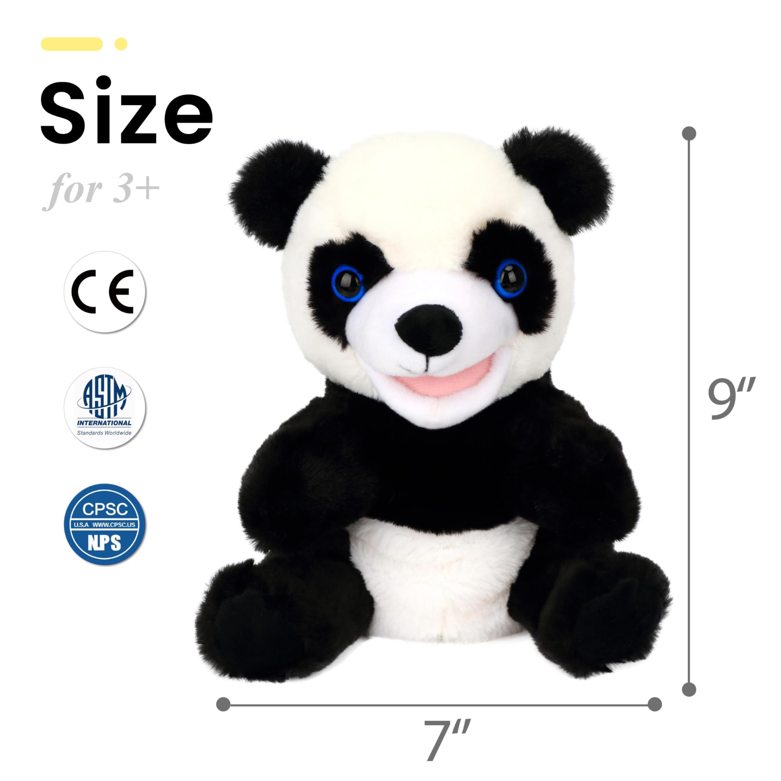 Easfan Panda hand puppet fabric is washable for quick cleanup after playtime