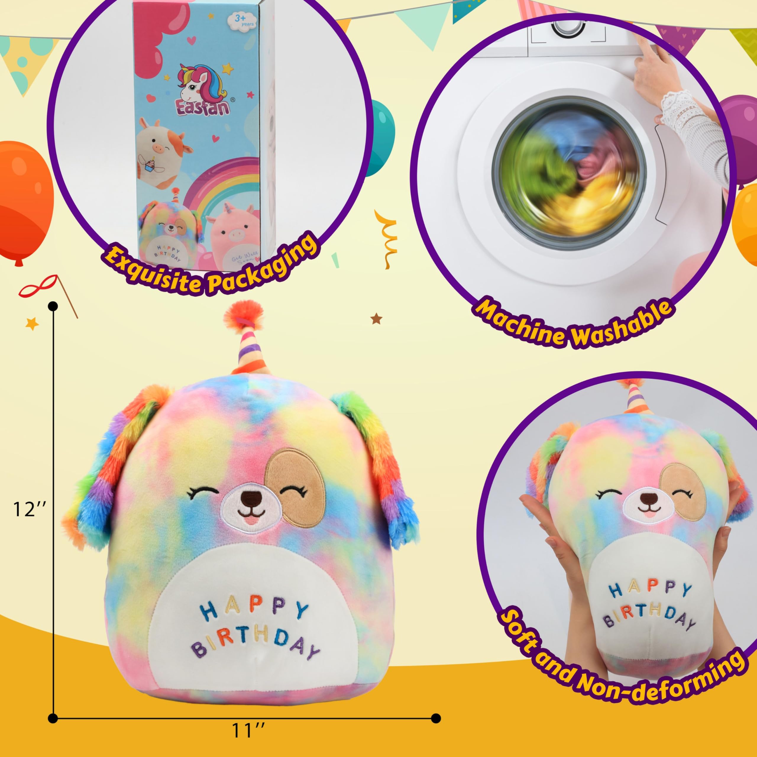 Easfan rainbow birthday dog plush pillow large ears add playful charm