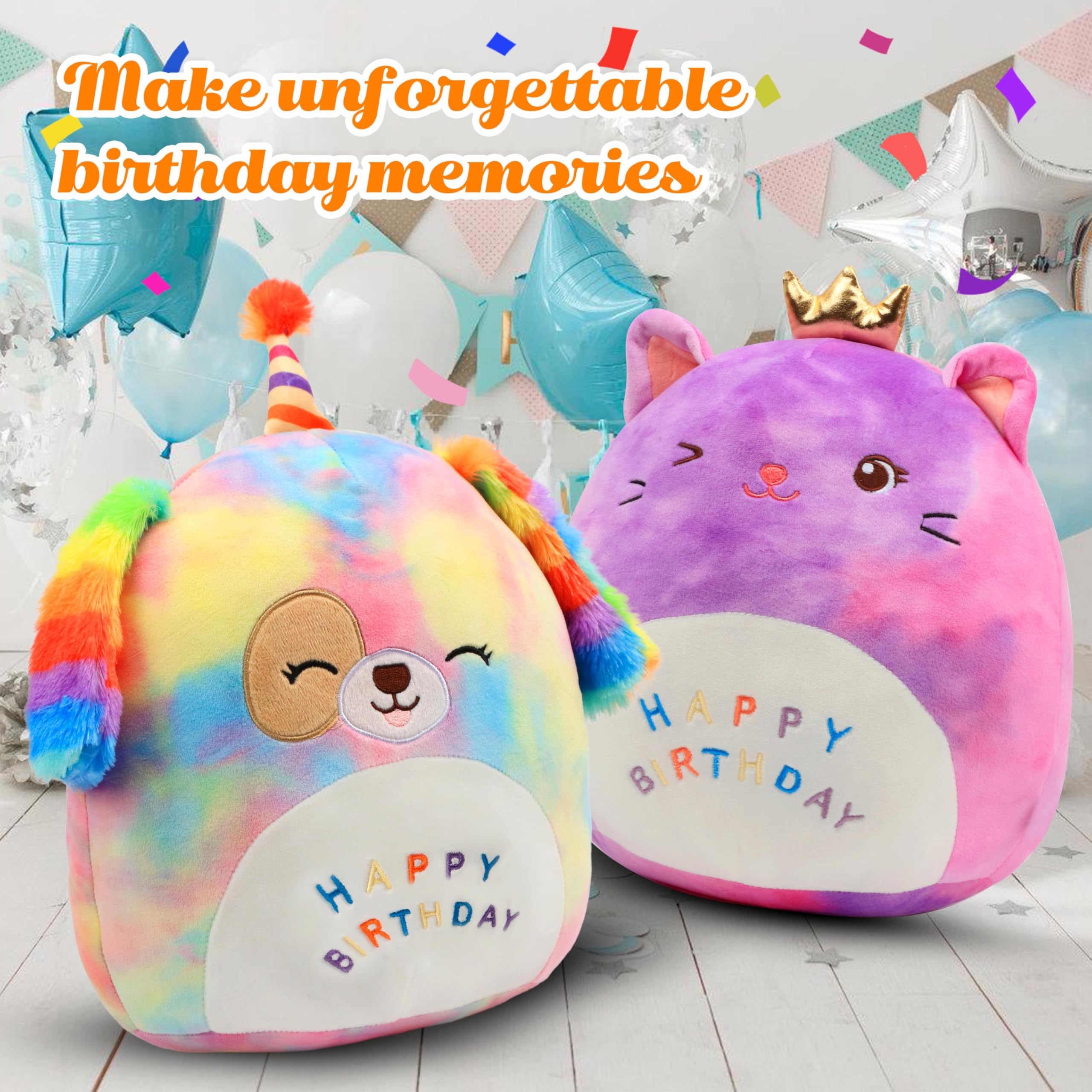 Easfan rainbow birthday dog plush pillow embroidery on belly enhances charm