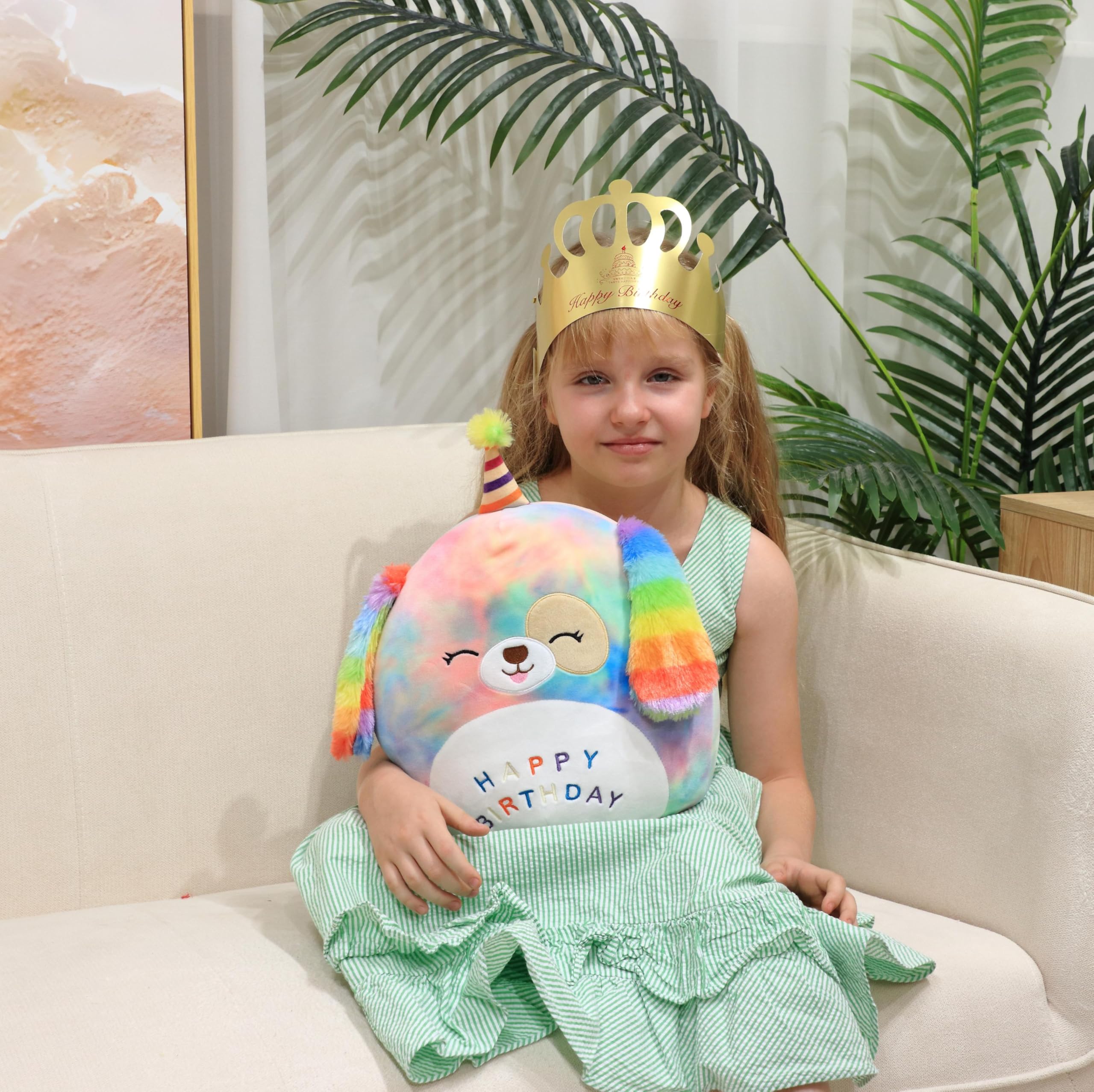 Easfan rainbow birthday dog plush pillow room decor for kids spaces
