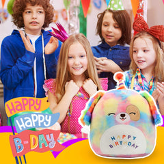 Easfan rainbow birthday dog plush pillow smiling face close-up for bedtime comfort