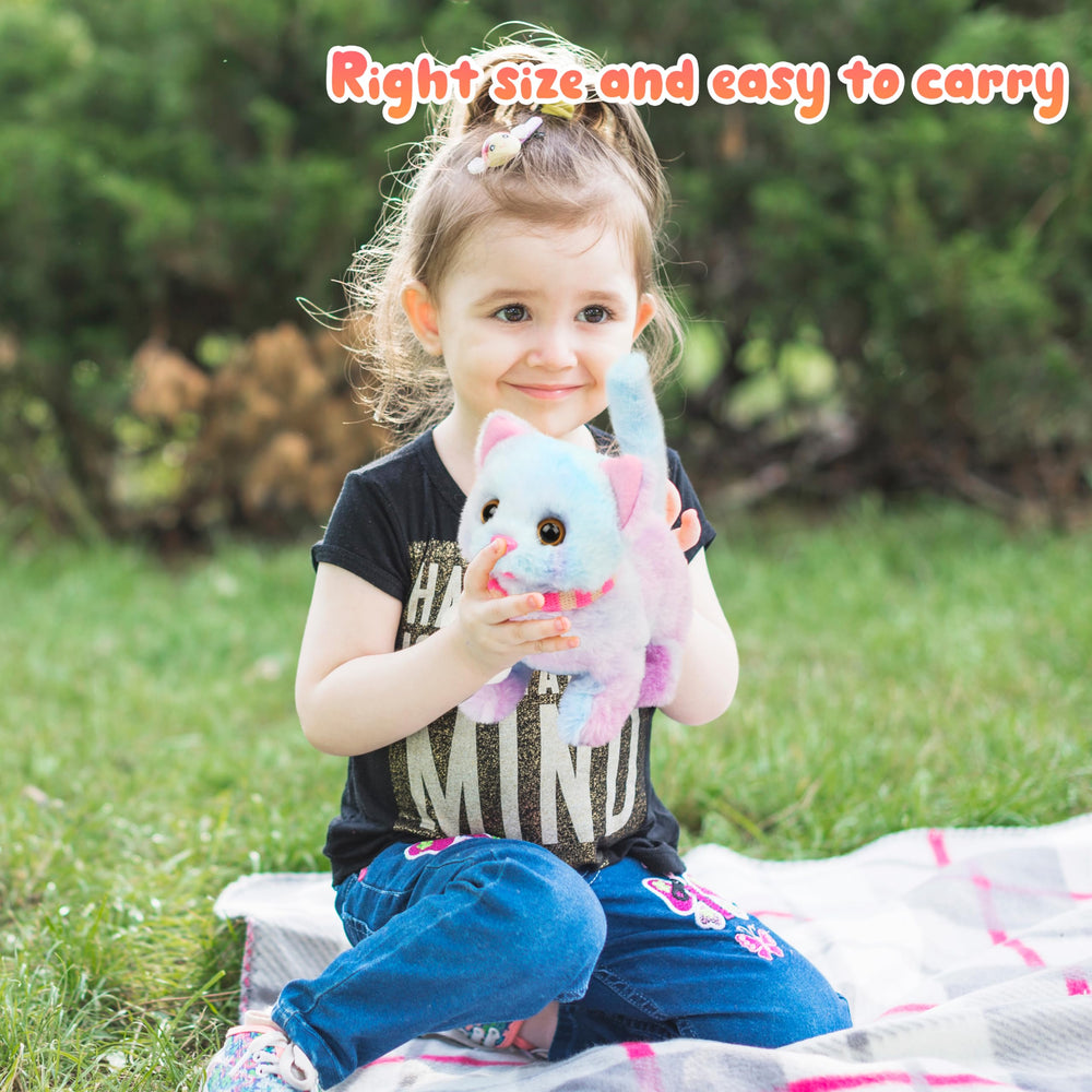 Easfan rainbow kitty plush with scarf detail for cozy hugs.