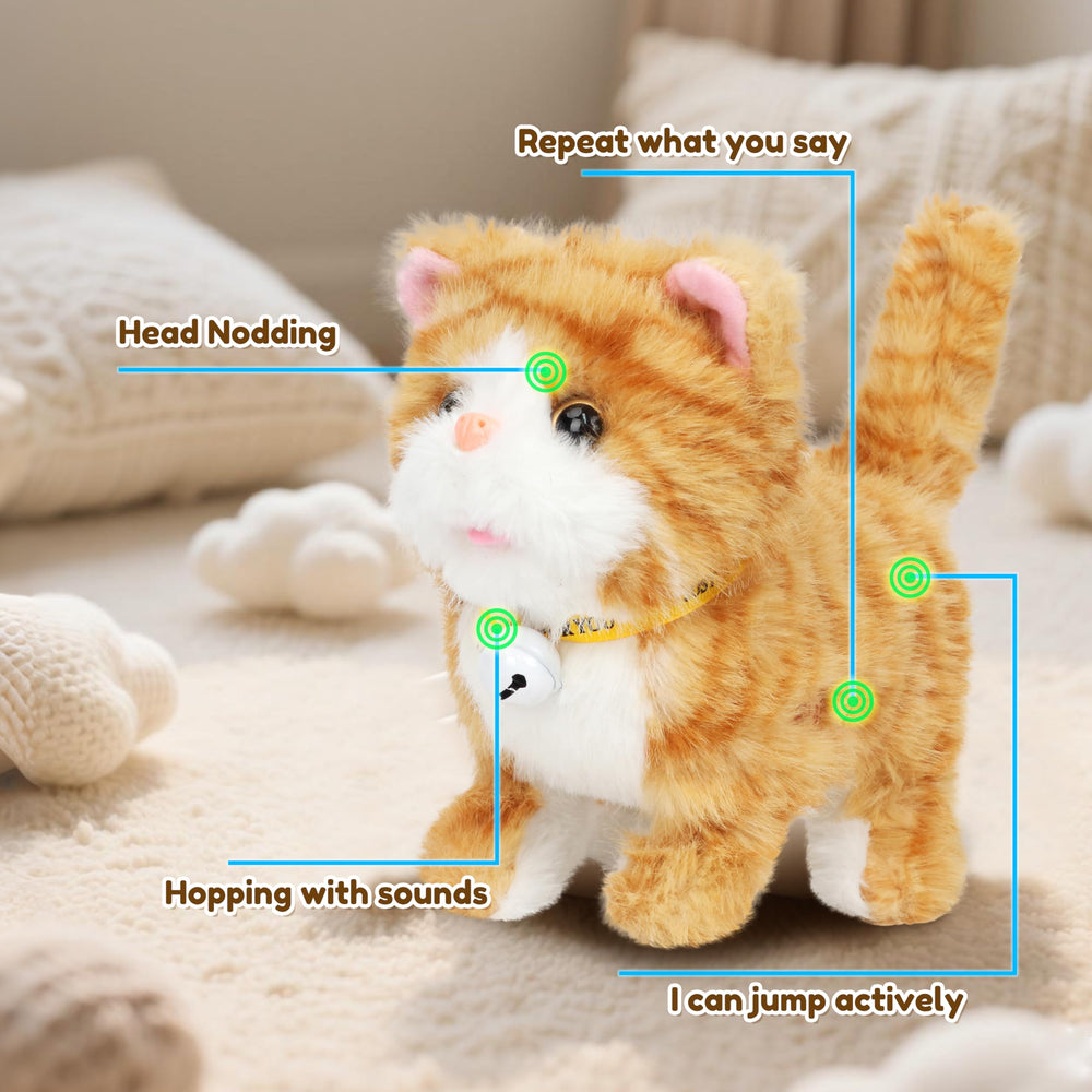 Easfan Walking Plush Kitty singing feature demonstrates cheerful tunes during playtime.