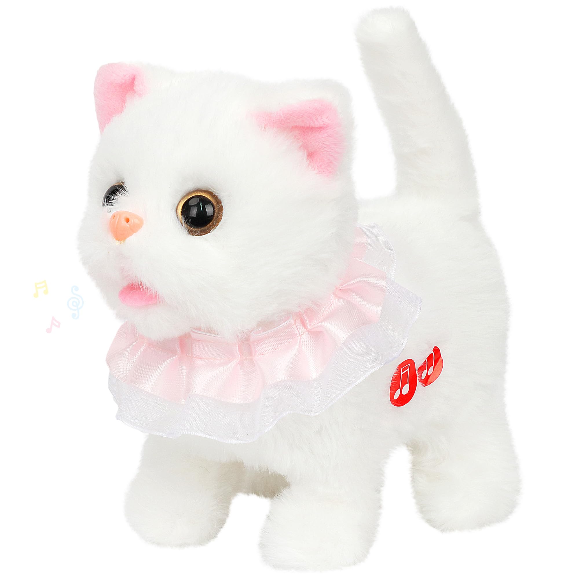 Easfan 7-inch walking plush kitty in white invites interactive play.