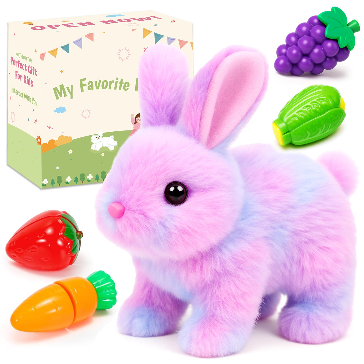 Easfan Walking Rabbit with Carrot shows hopping action for active play and imagination