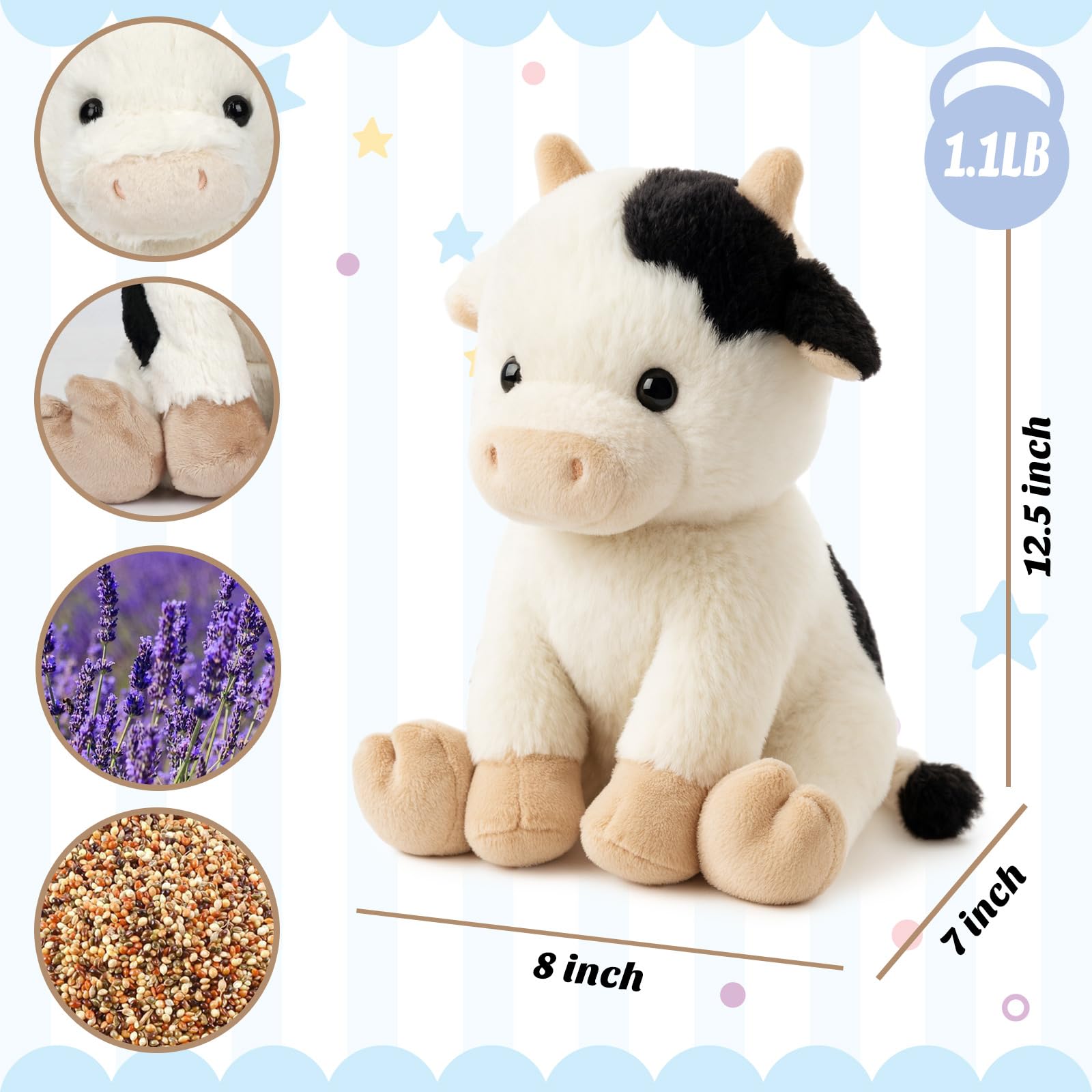 Easfan weighted cow plush for relaxation and stress relief.